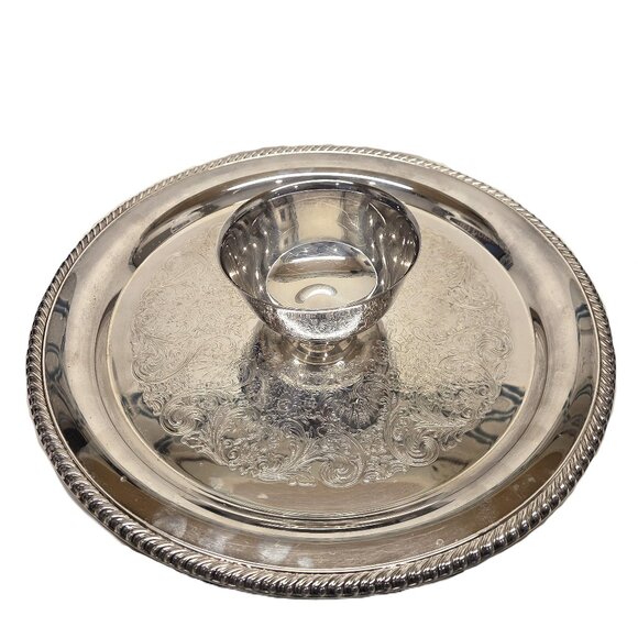 Wm Rogers Ornate Silverplate Chip Dip Serving Tray Bowl 15" Large Vintage - Picture 1 of 10